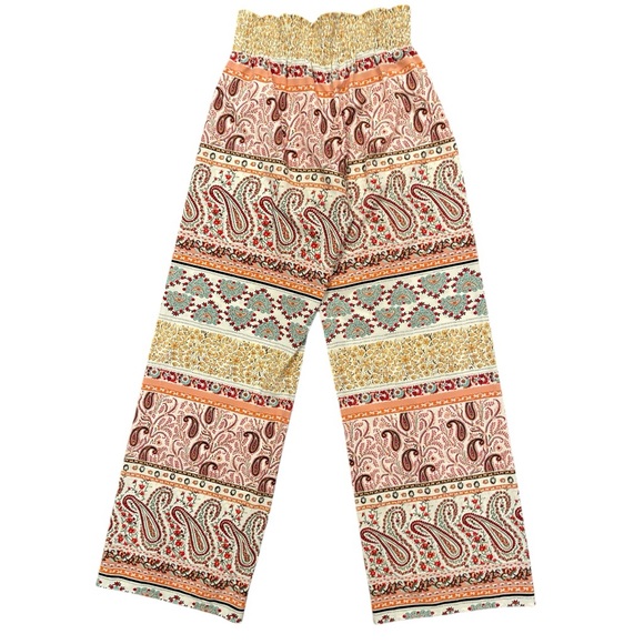 Love Tree L Multicolour Paisley high waisted smocked waist Wide-Leg tall Pants - - Picture 3 of 9